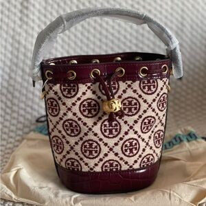 Tory Burch T Monogram CHENILLE MINI BUCKET BAG NWT